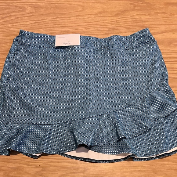 NWT Lady Hagan Blue Patterned Ruffle Skirt W Built In Shorts Sz XL - Picture 2 of 7